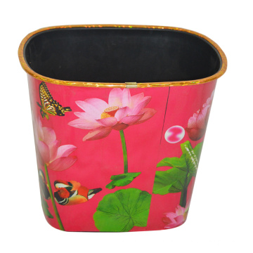 Plastic Lotus Printed Pattern Open Top Dustbin para Casa / Cozinha / Escritório (B06-069)